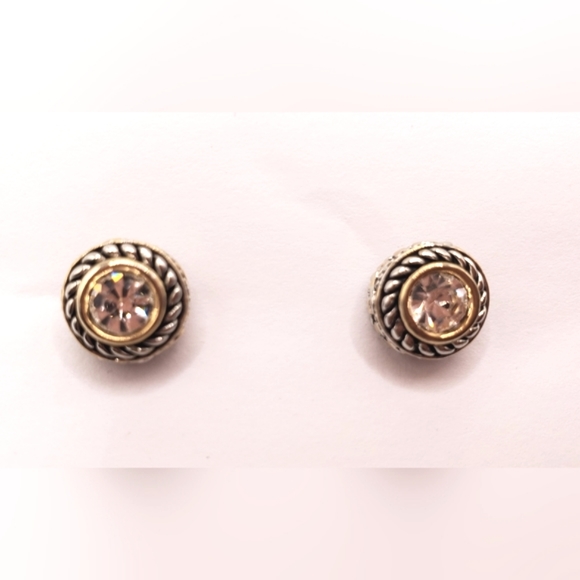 🚨CLEARANCE 3/$25🚨 Two-Tone Gold Silver CZ Crystal Diamond Stud Earrings - Picture 3 of 5